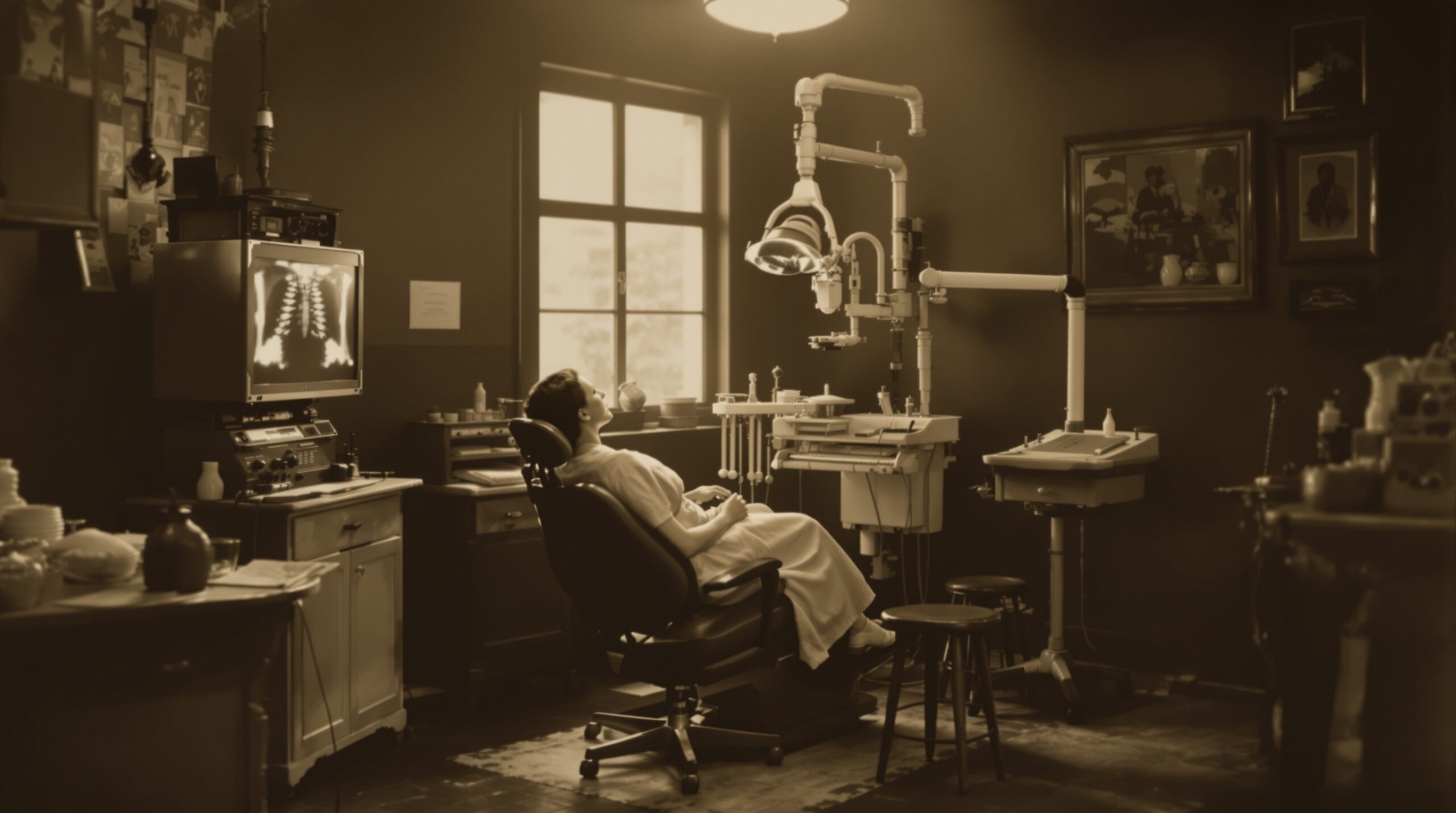 Early 1900s dental office with primitive X-ray machine