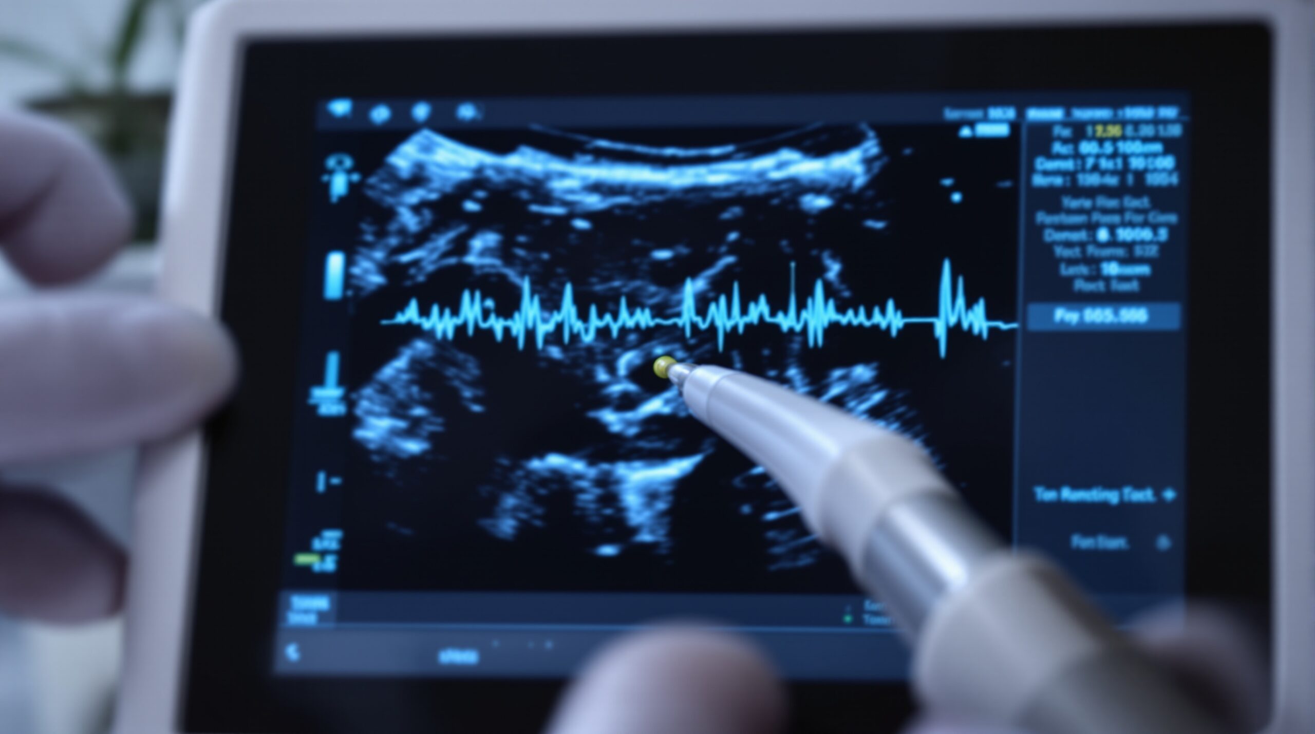 Dental ultrasound probe examining periodontal tissues