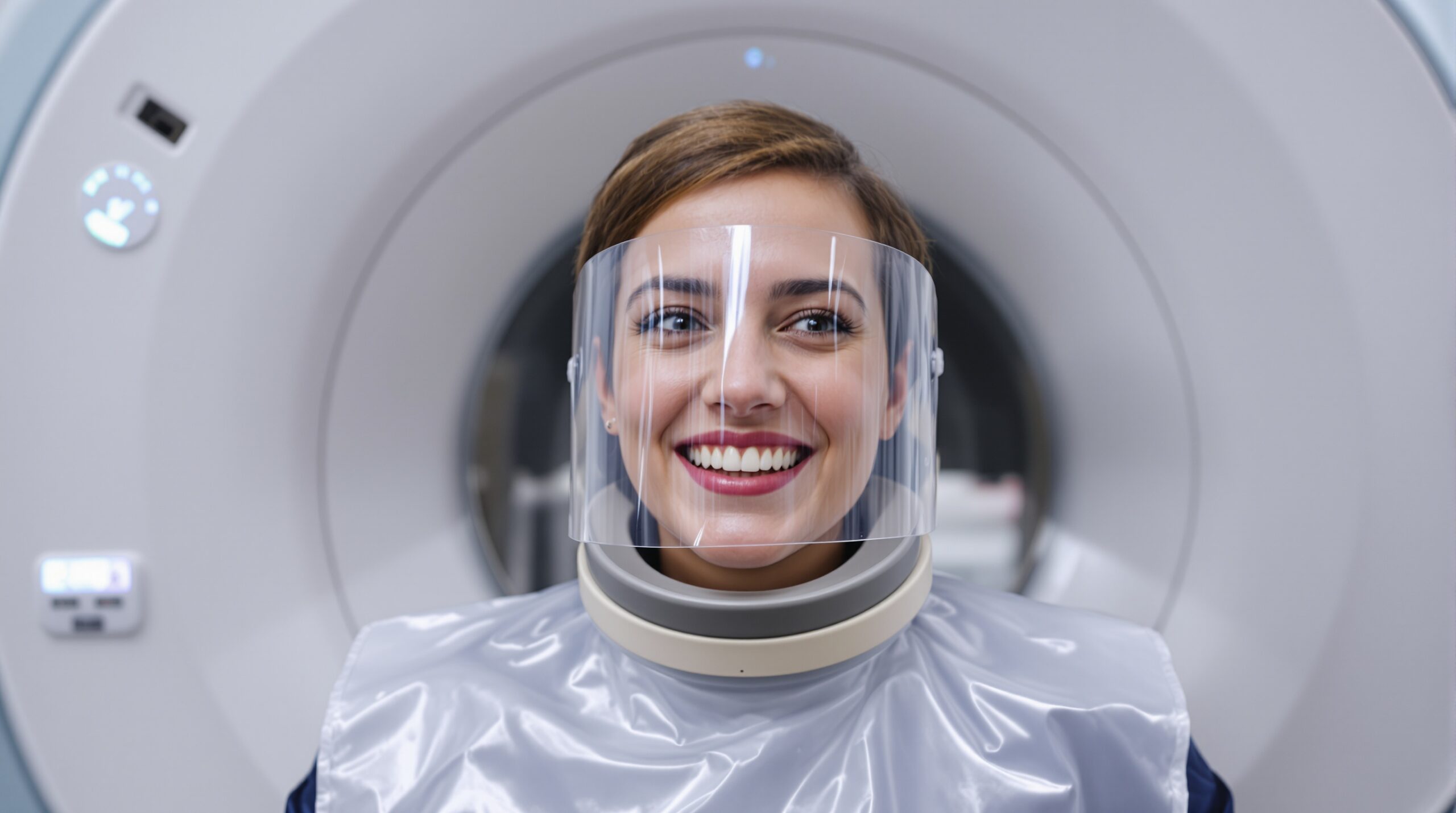 Patient wearing protective equipment during CBCT scan