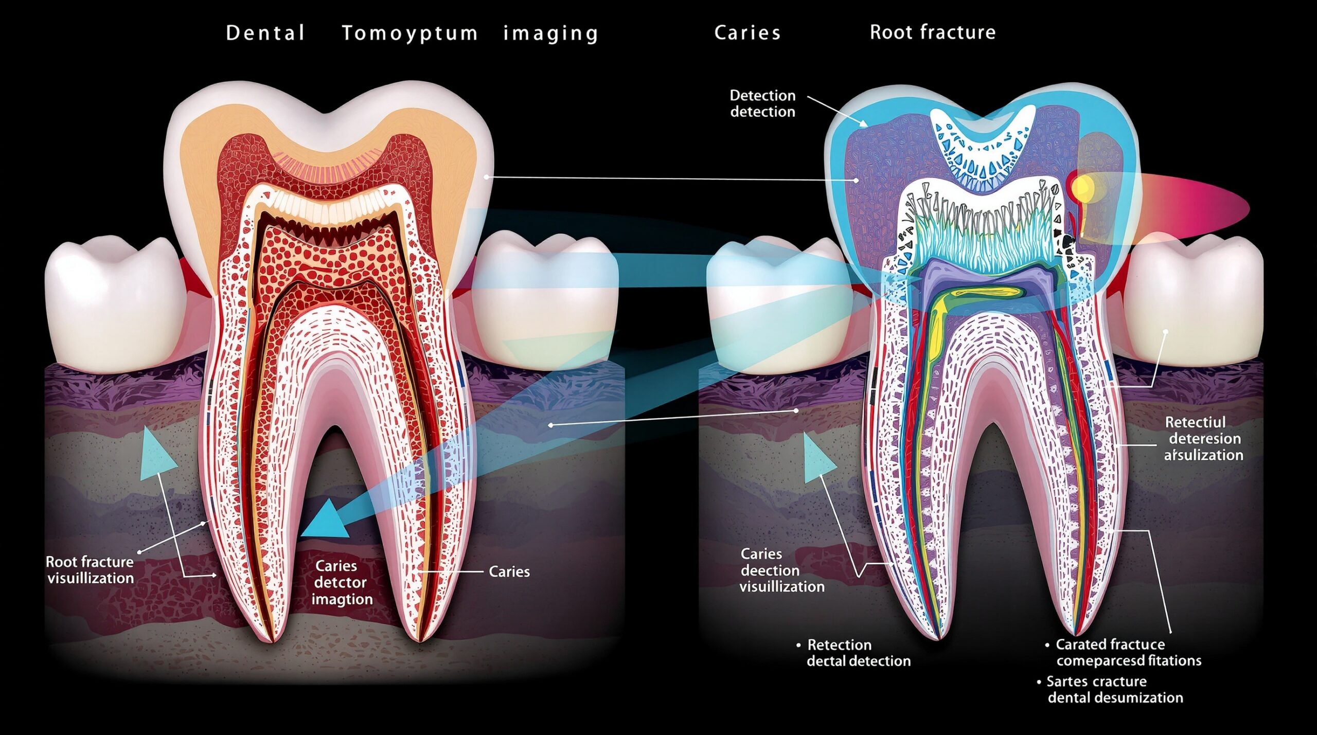 Technical diagram showing dental tomosynthesis layered imaging process