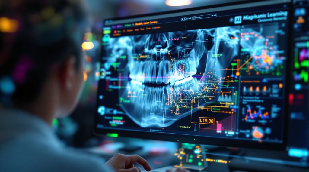 AI diagnostic interface analyzing dental radiographs