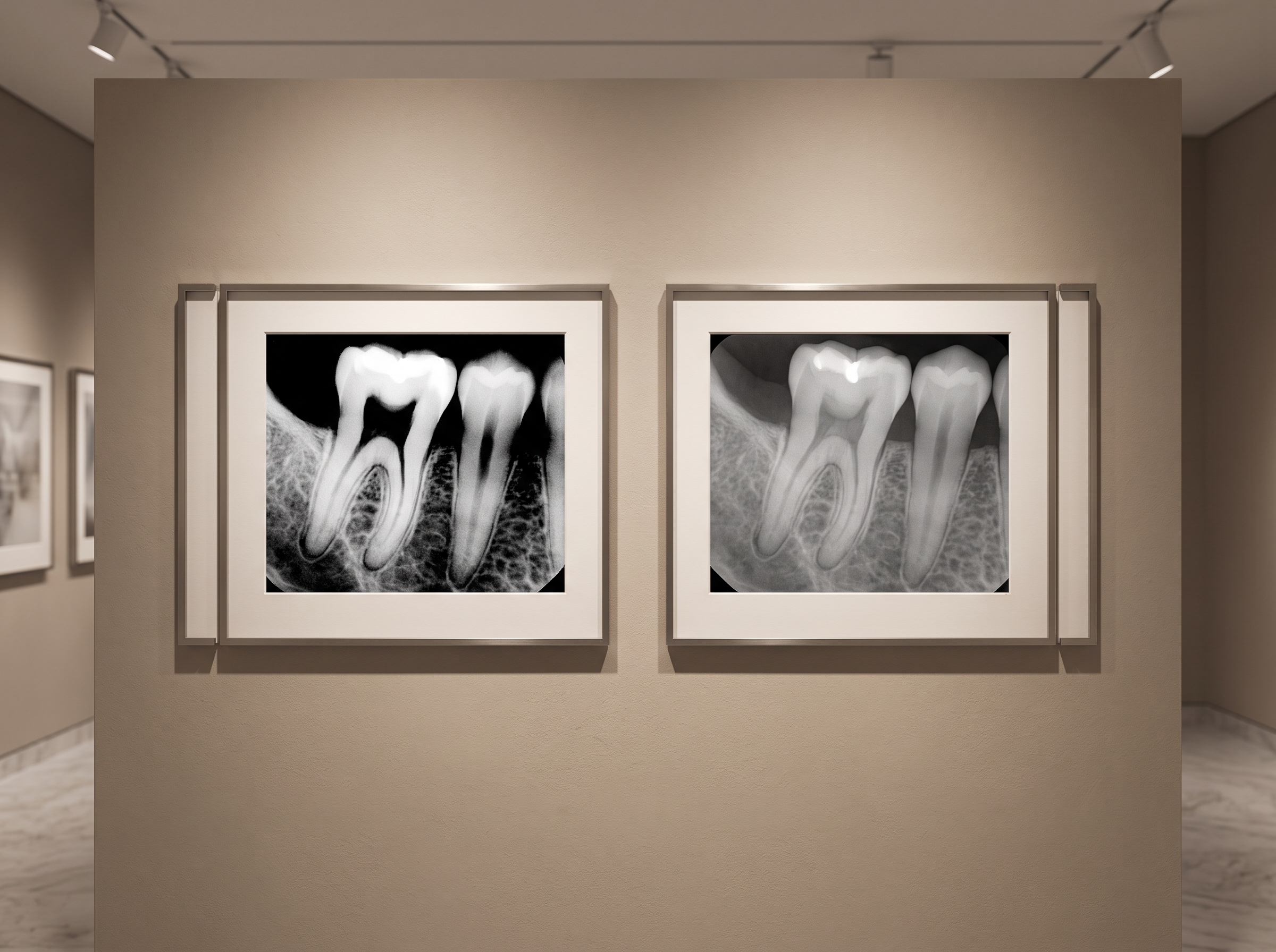 Two radiographs compared — one high-contrast, one low-contrast — showing different tonal scales