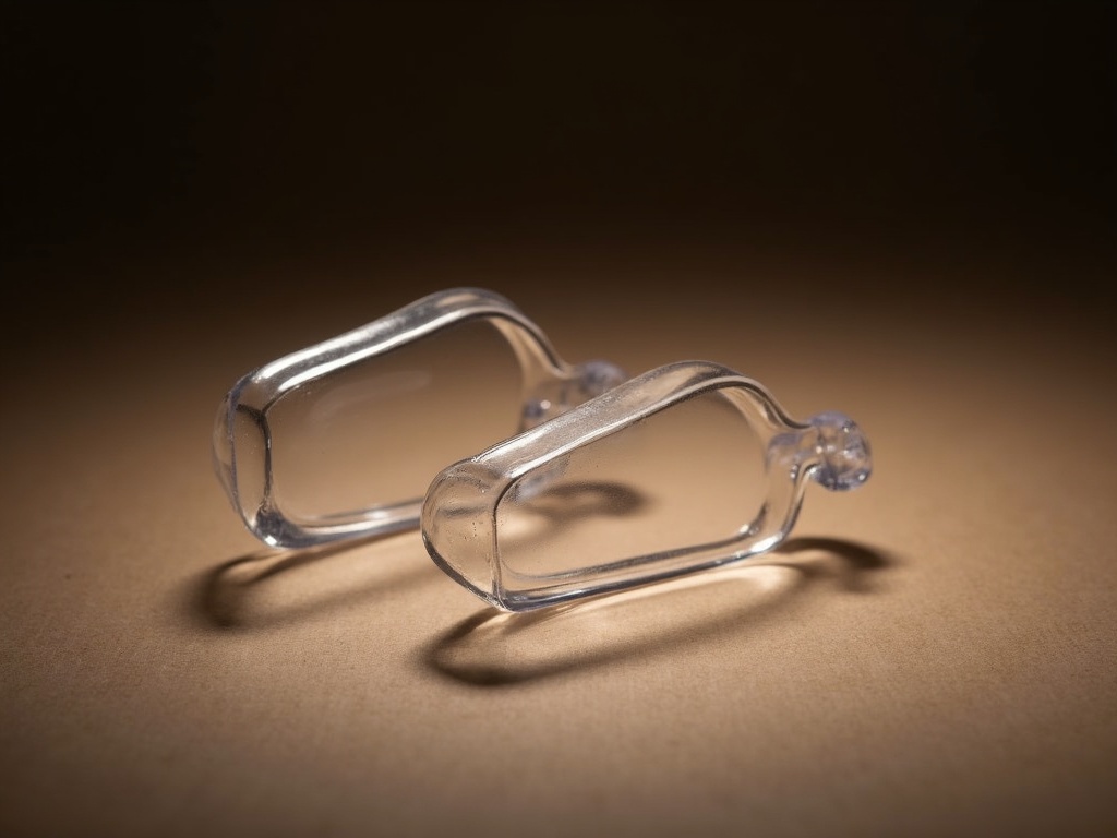 Clear double-ended cheek retractors lit to reveal their translucent curved form