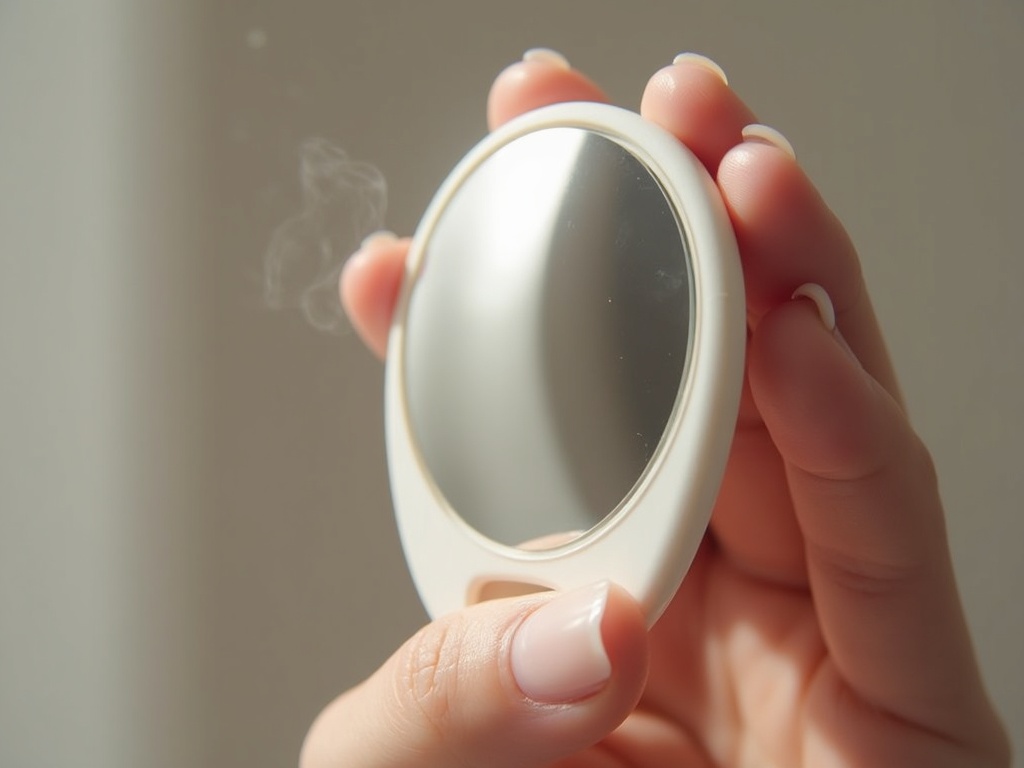 A rhodium intraoral photographic mirror reflecting a clean gradient of light