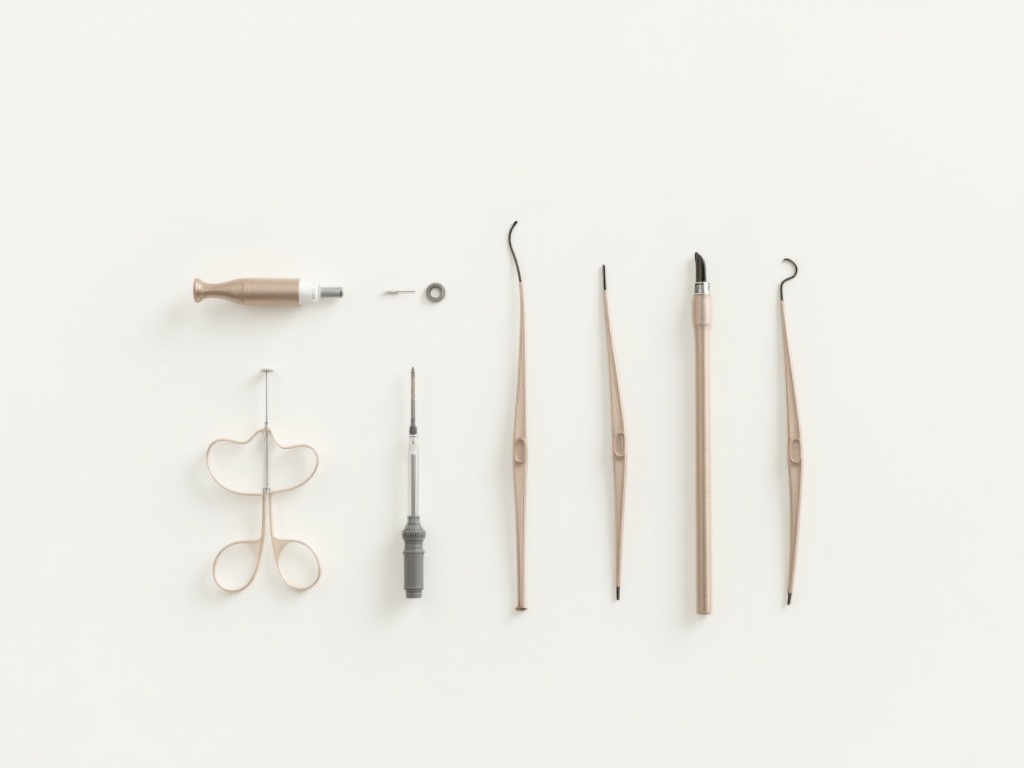 A complete intraoral photography kit arranged as an orderly museum-style specimen grid