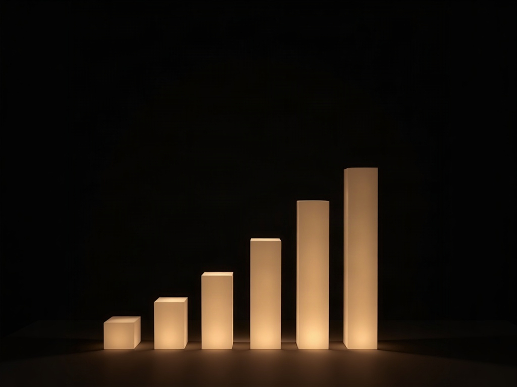 A row of glowing bars of increasing height rendered as elegant data-art, suggesting relative radiation doses