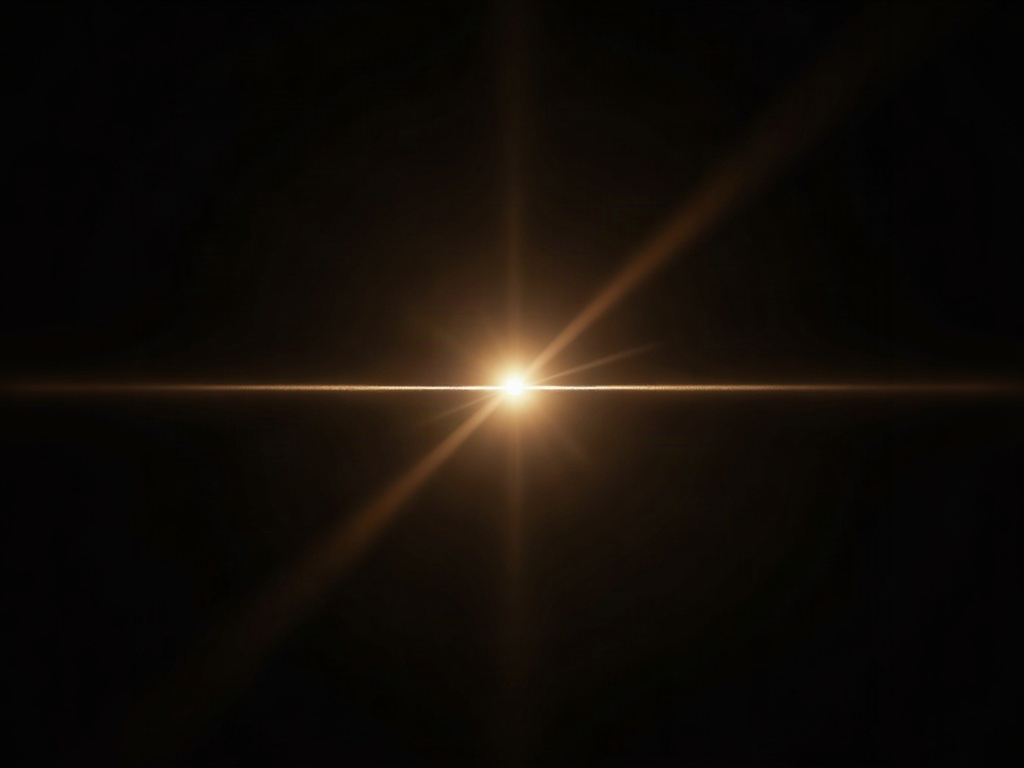 A luminous ray striking a node and splitting into a clean straight path and a dimmed deflected path