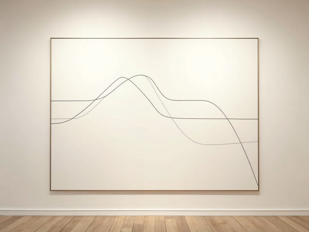 A DQE-versus-spatial-frequency curve presented as a minimalist framed gallery artwork