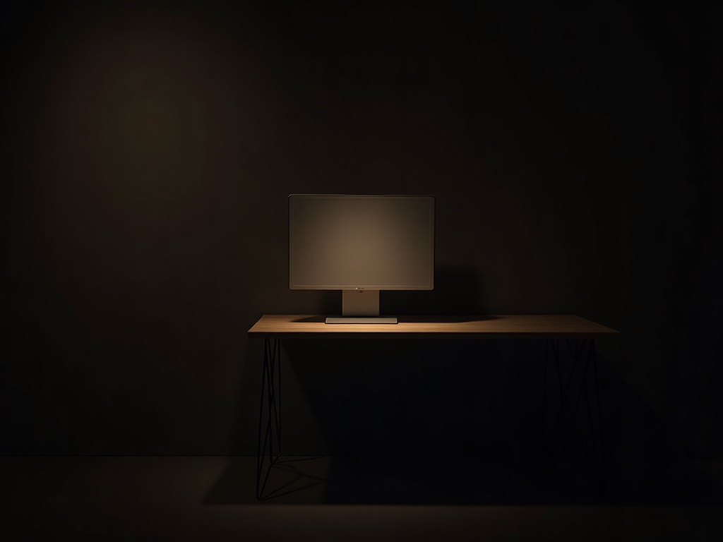 A dim, controlled reading room with a softly glowing diagnostic monitor and no glare, harsh light kept to the edges