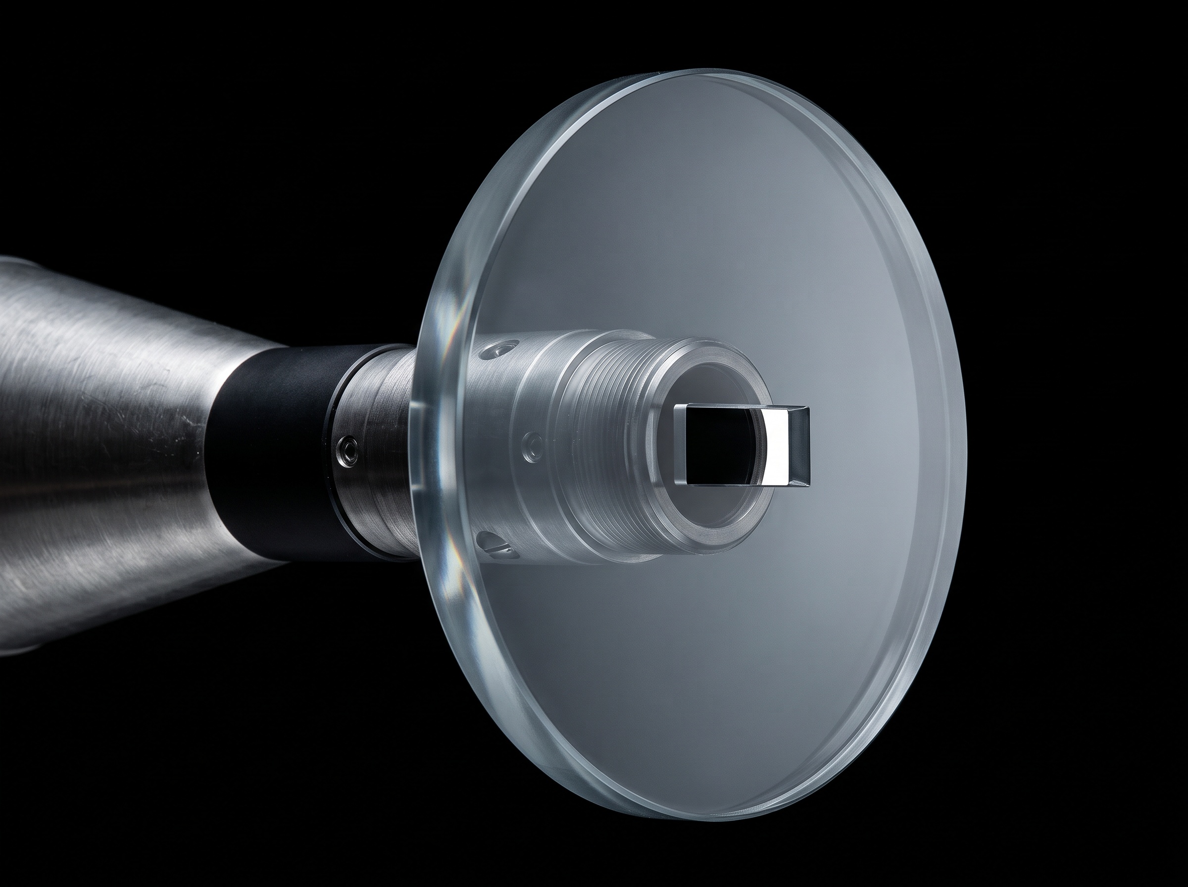 A round leaded backscatter shield and a rectangular collimator mounted on the tip of an X-ray cone