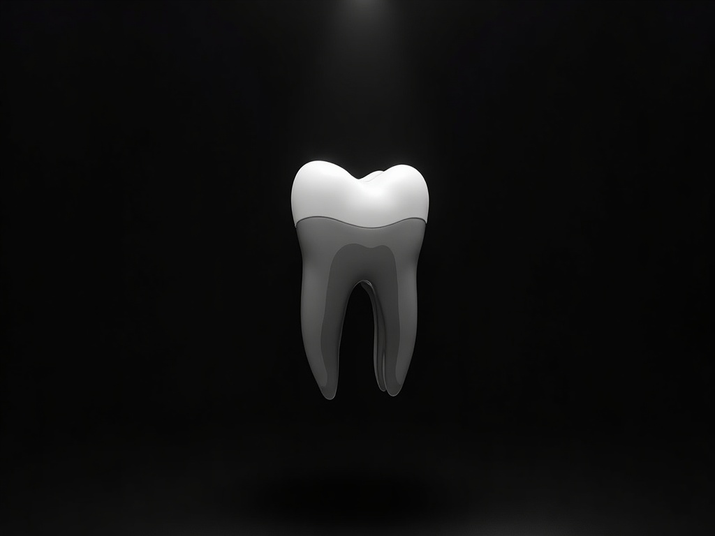 A crisp periapical radiograph of a lower molar framed and displayed as gallery art