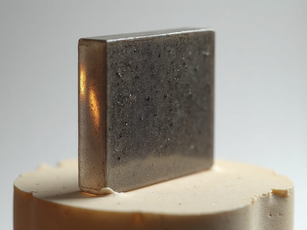 A thin cadmium telluride X-ray detector crystal displayed like a gallery artifact under precise lighting