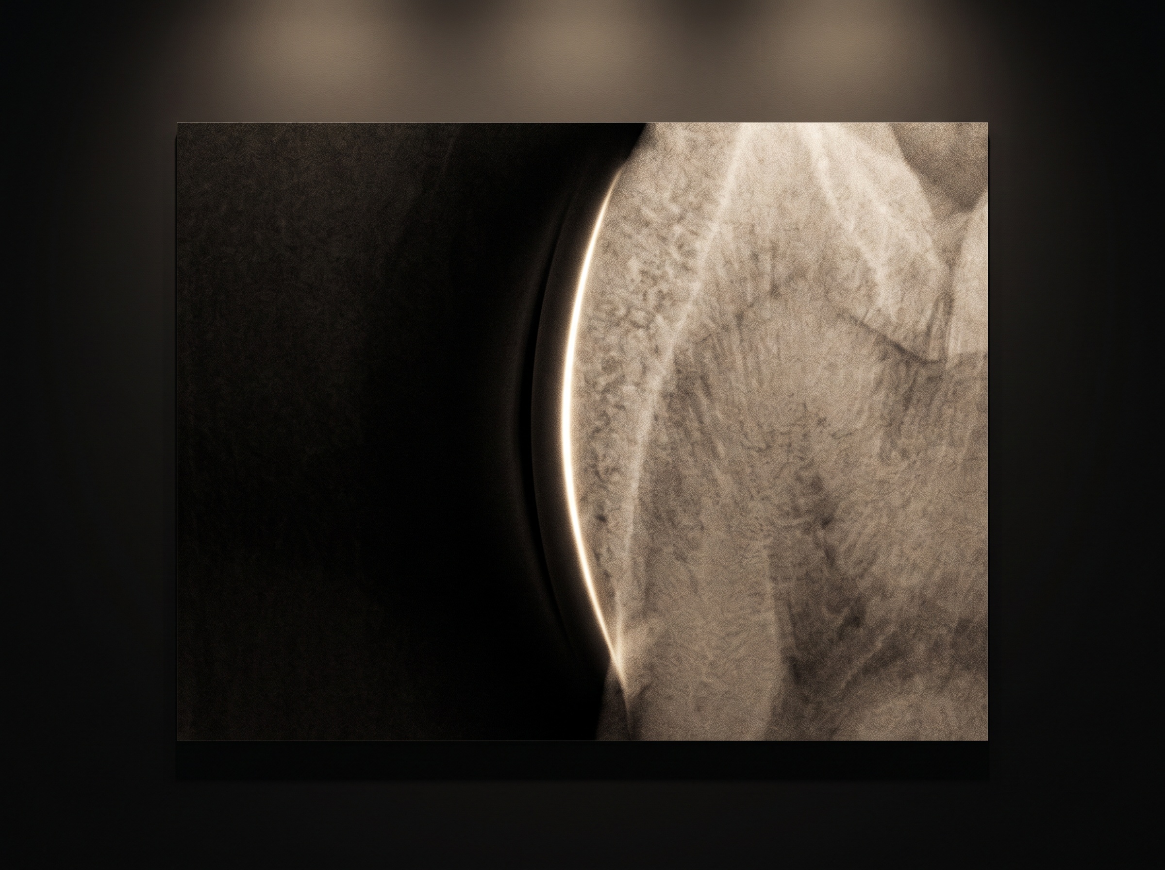 Magnified radiograph tooth edge showing a bright overshoot halo and a faint dark undershoot beside the boundary