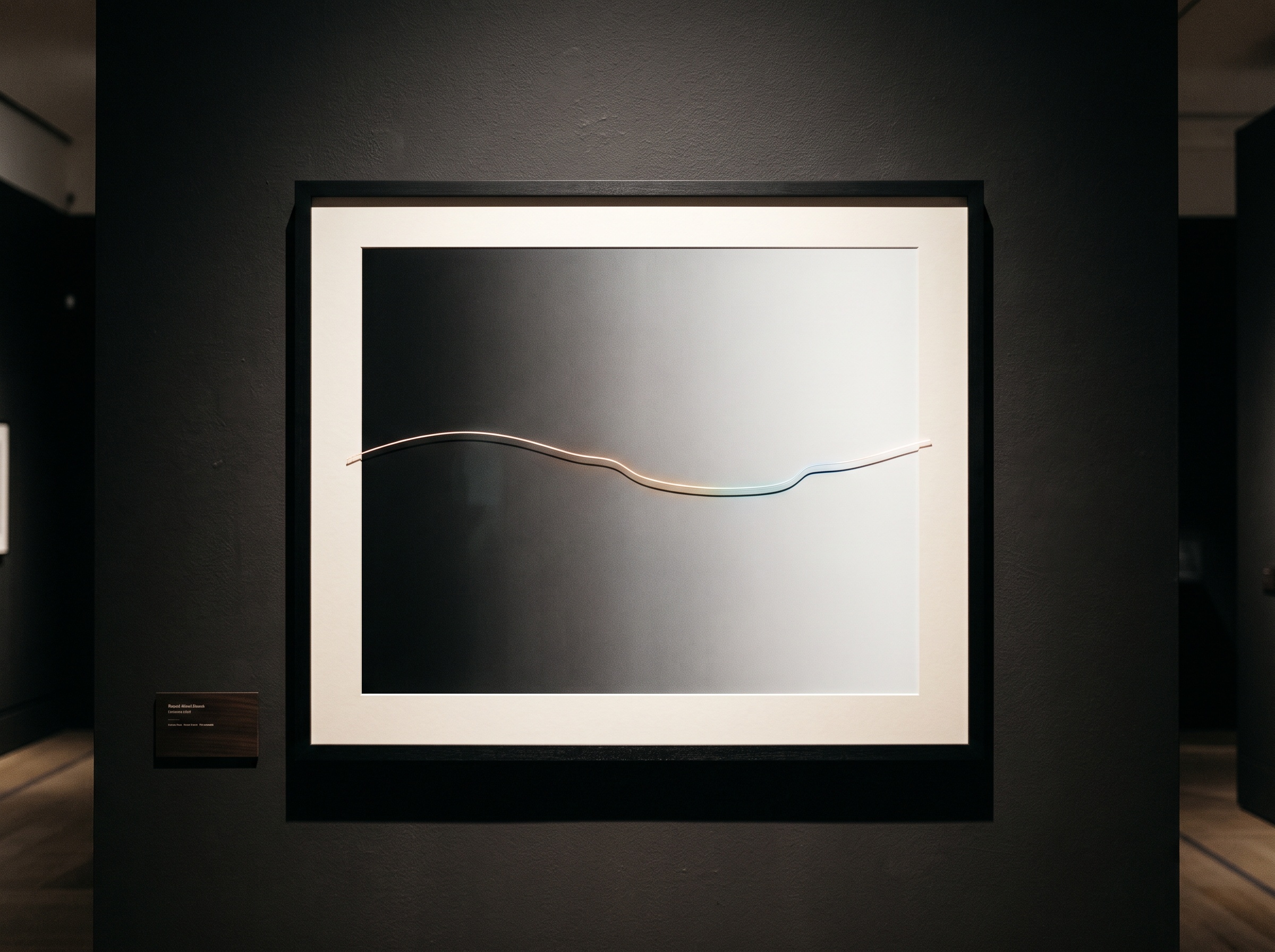 A framed grayscale gradient with a faint luminous curved line floating in front of it, suggesting a lookup table translating gray into color
