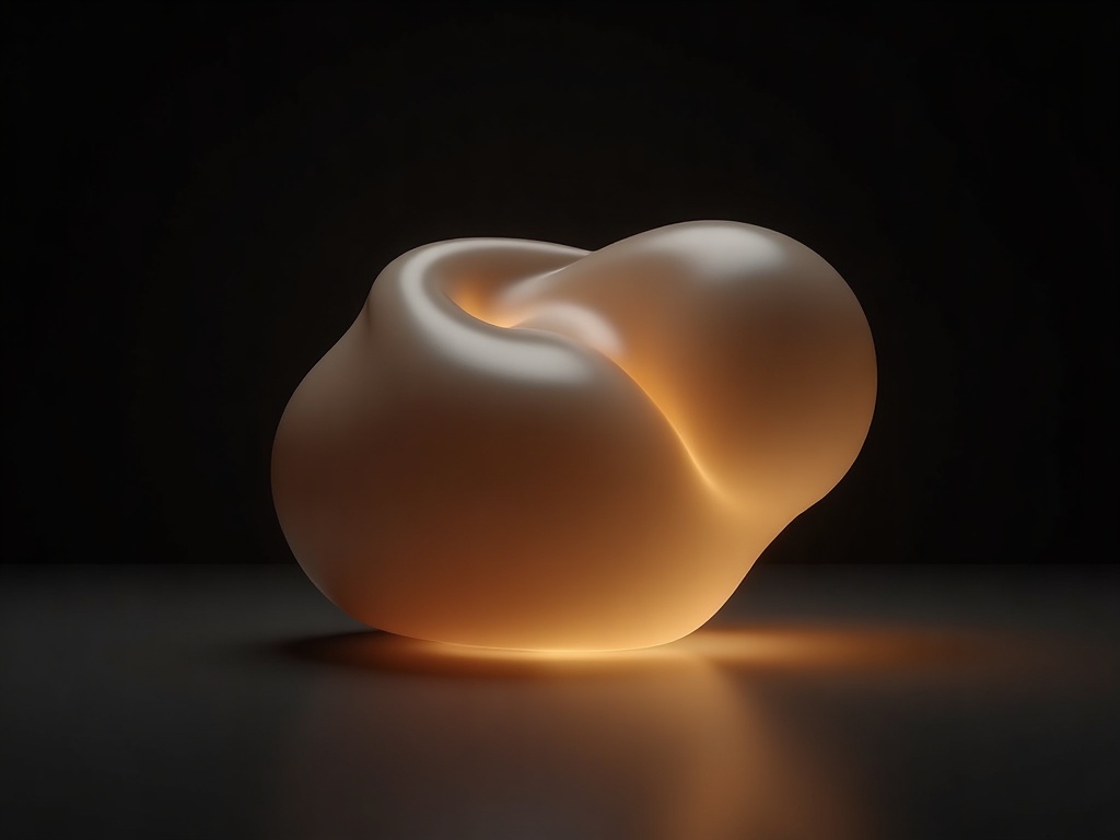A translucent 3D color gamut rendered like a spotlit gallery sculpture