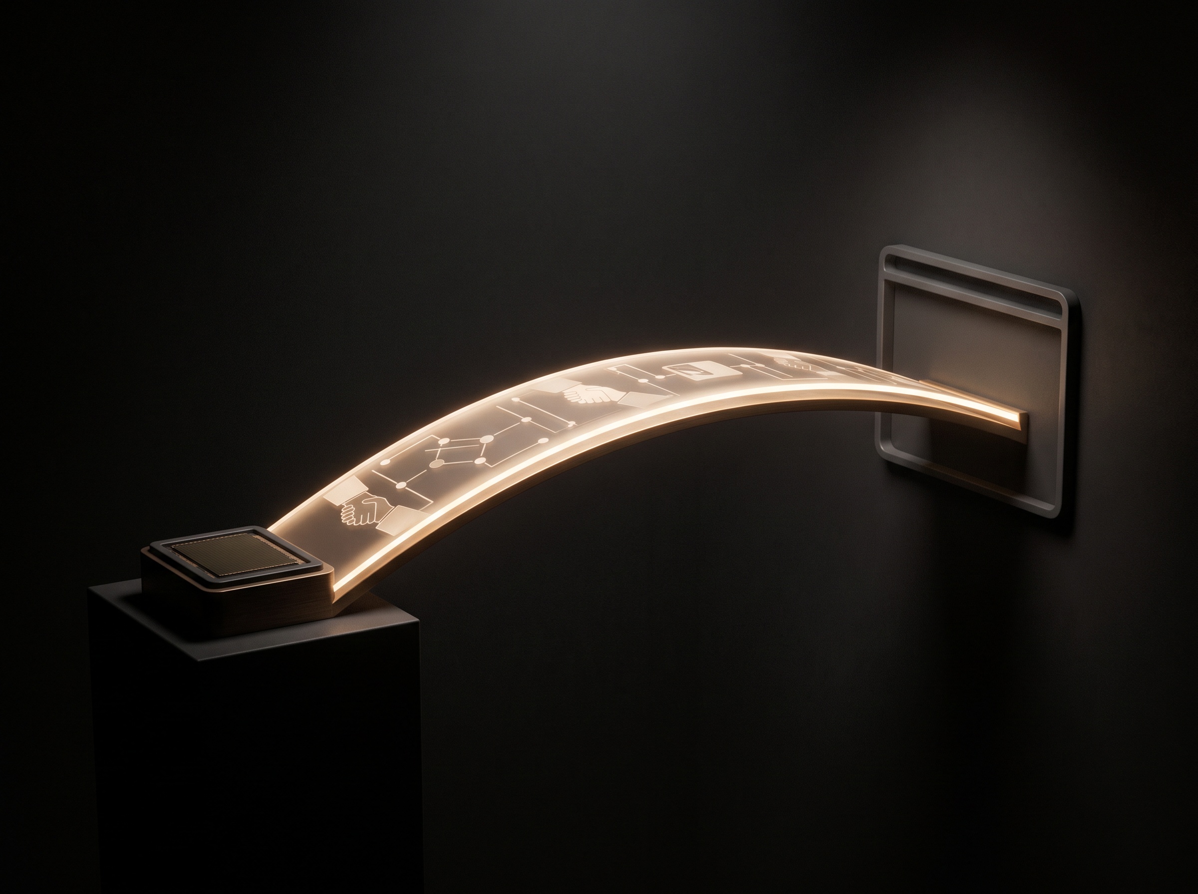 A single glowing bridge of light carrying a radiograph from an imaging sensor to a software window