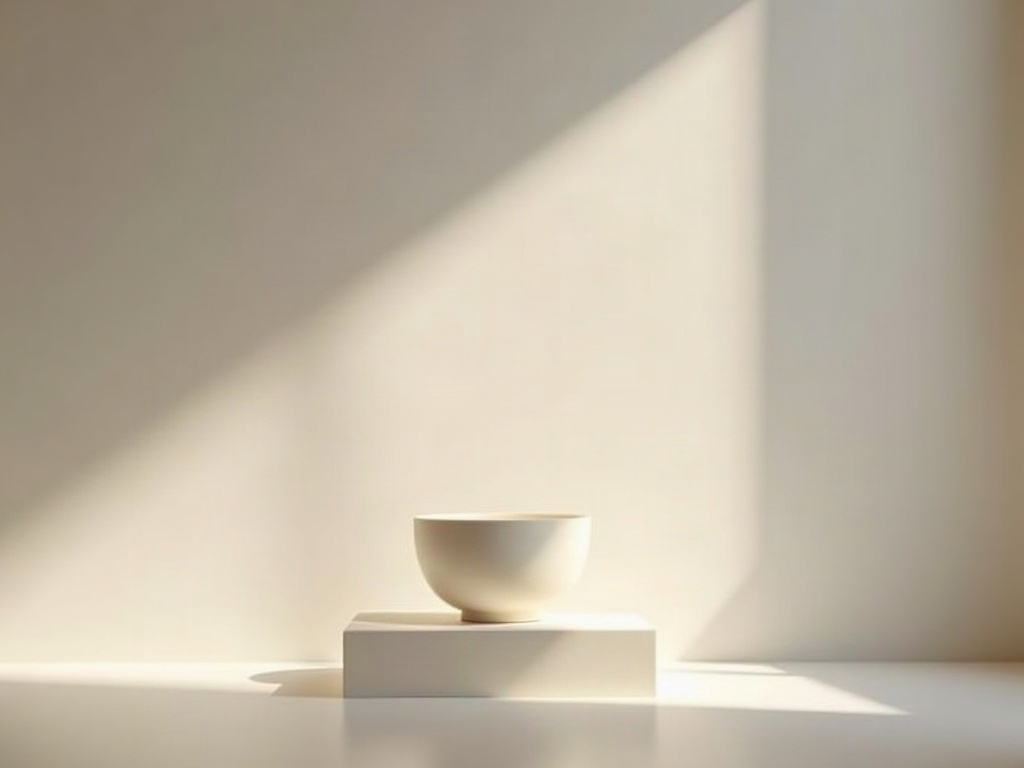A single luminous form isolated by generous negative space against a clean neutral field, echoing a museum wall