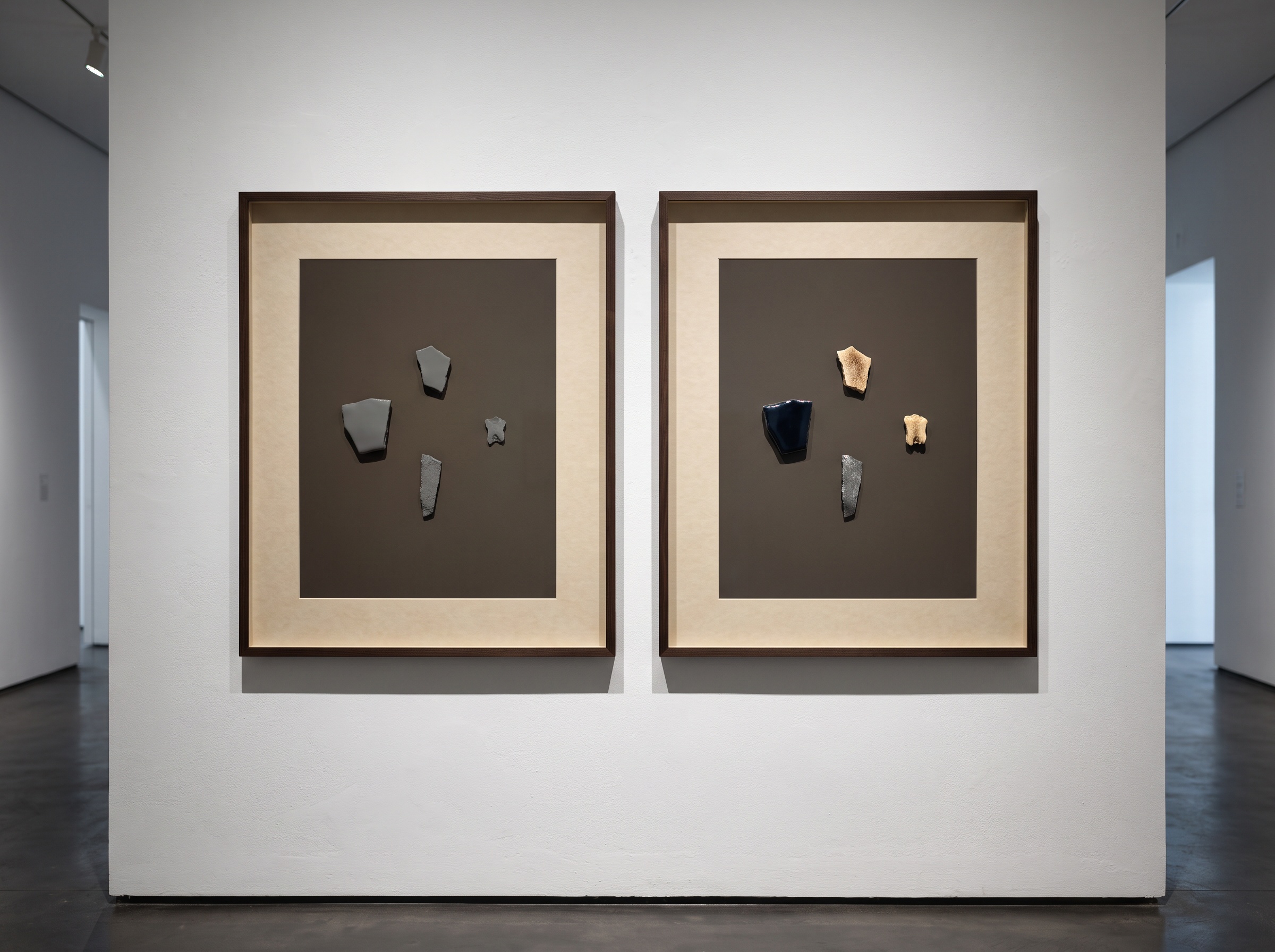 A diptych: three different objects all shown in the same flat grey so they cannot be told apart, beside the same three objects rendered in distinct material colours
