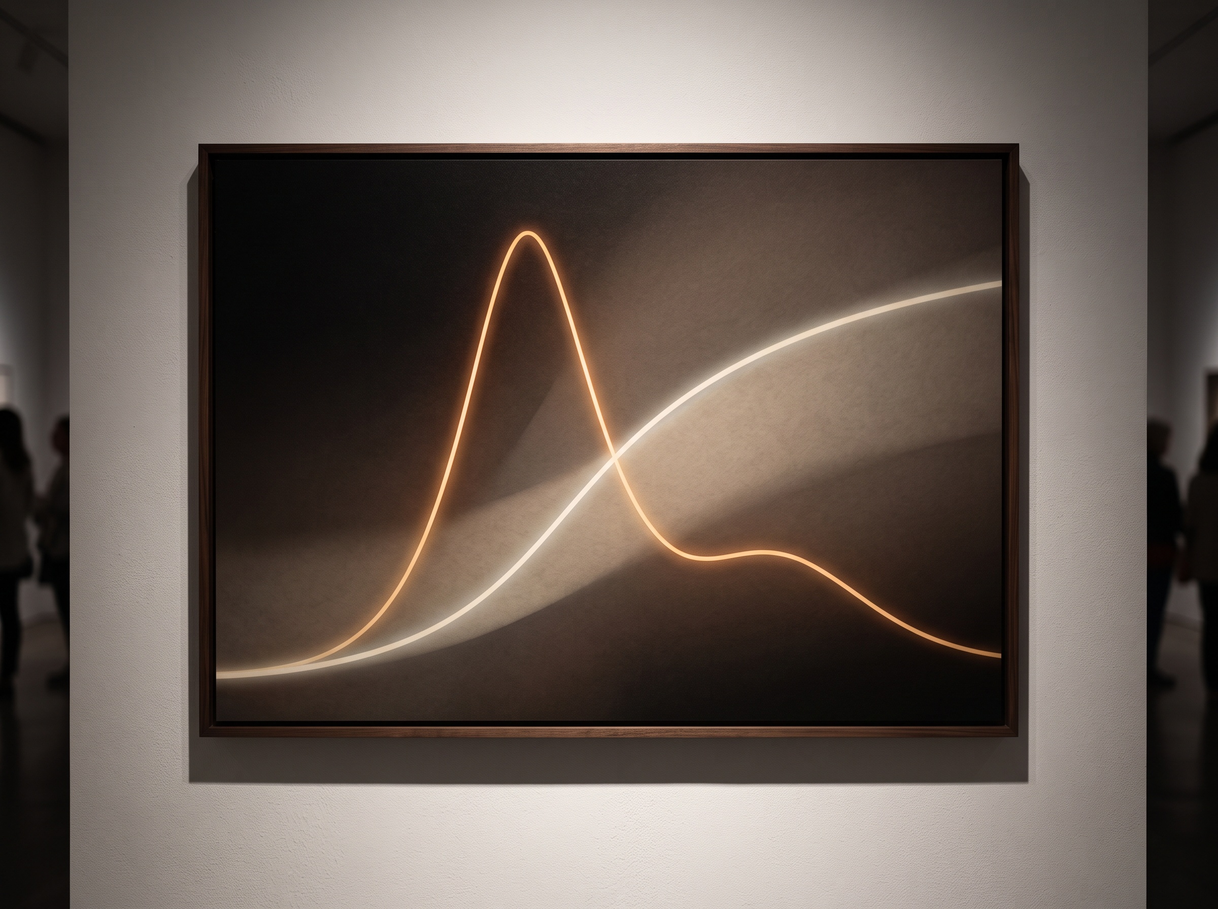Two elegant luminous curves crossing across an unlabelled field, an abstract study of how a material's response changes from low to high X-ray energy