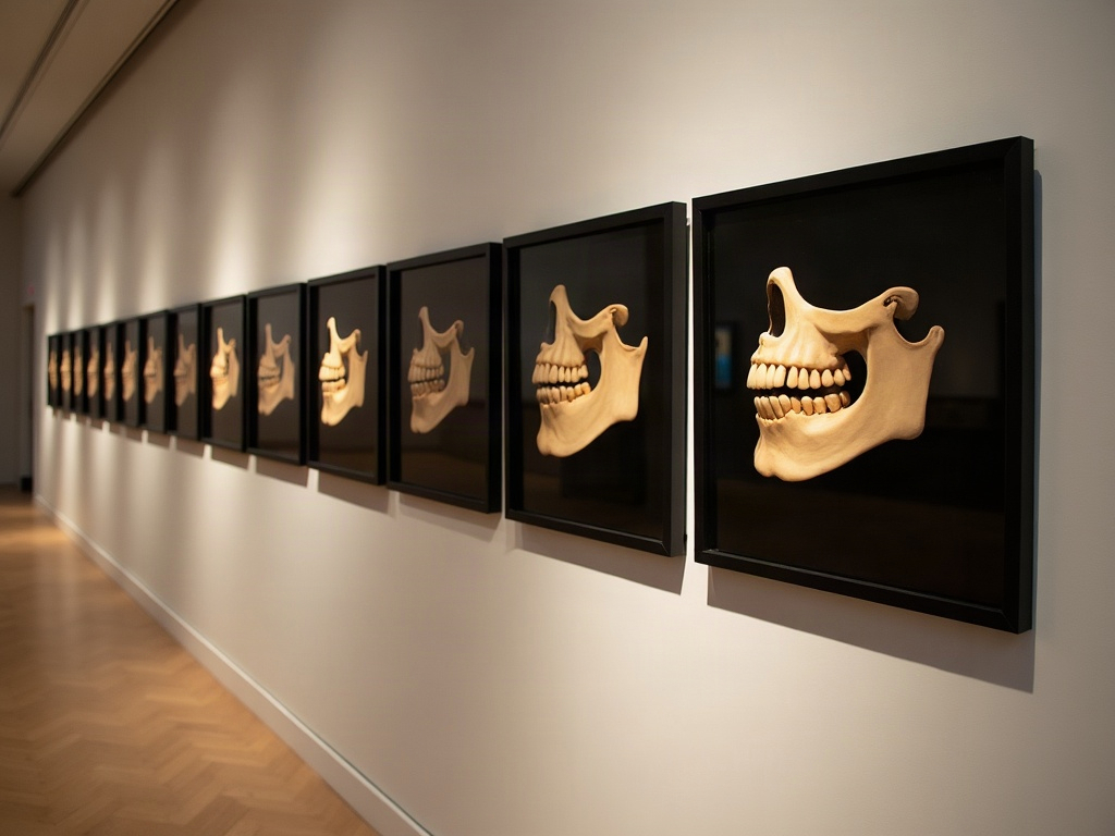 A gallery row of CBCT portraits at varying brightness with a distribution curve and a marked 75th-percentile point