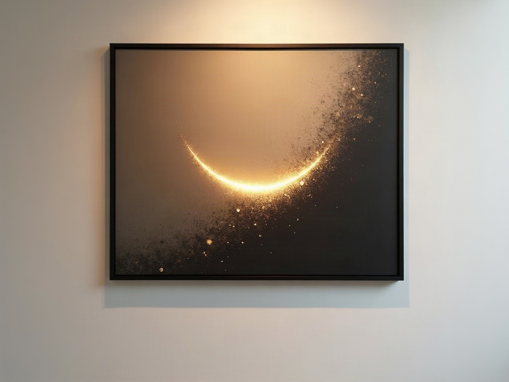 An abstract print of a smile dissolving into drifting pixels, evoking an image spreading online