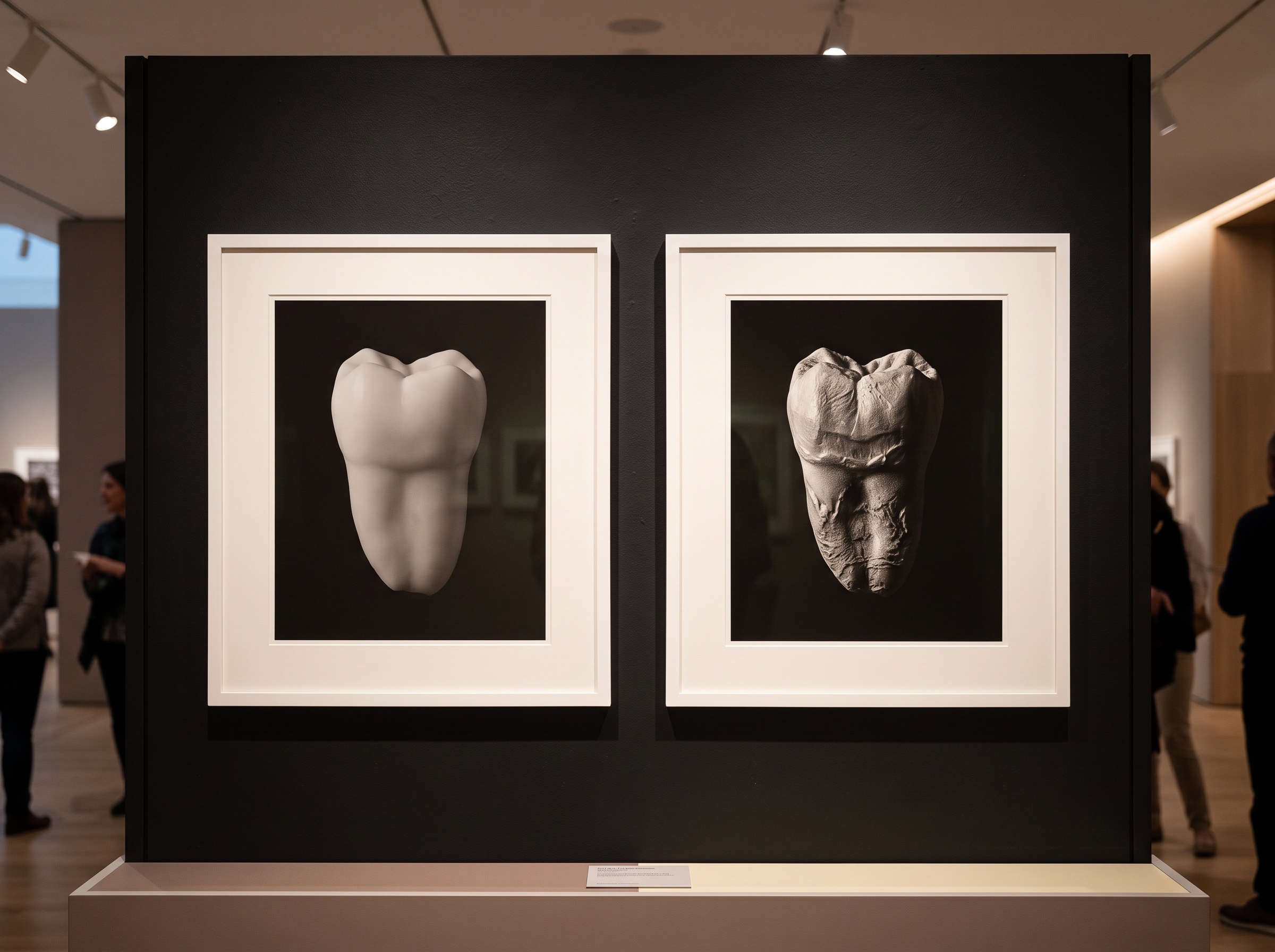 A diptych of the same tooth: flat-lit and smooth on the left, raking-lit and full of textured relief on the right