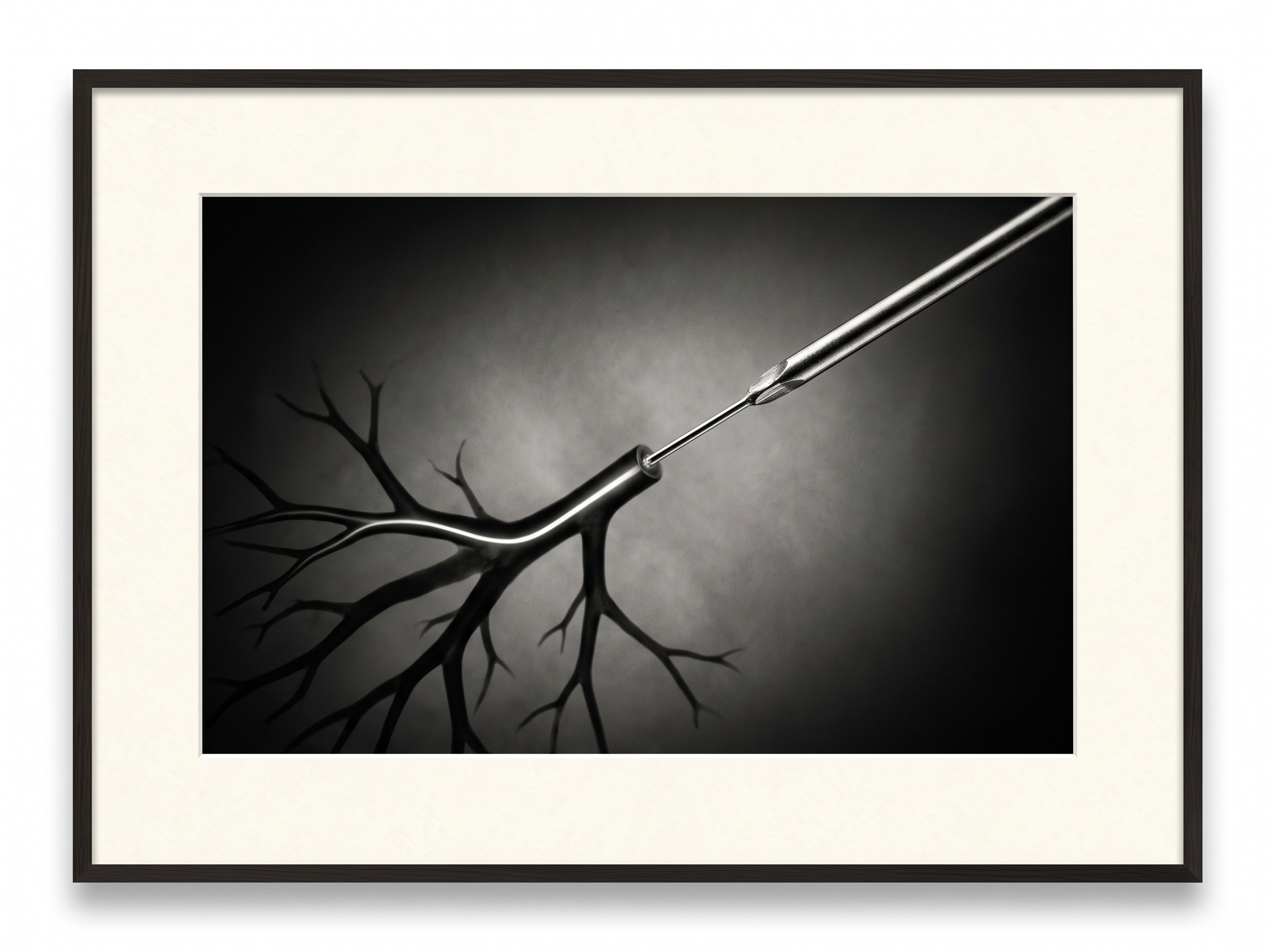 A fine cannula introducing a luminous thread of contrast into the opening of a salivary duct